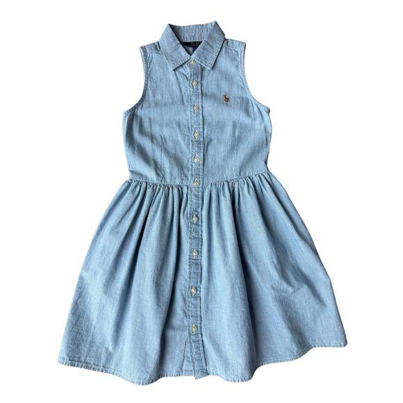 Polo Ralph Lauren Chambray Fit & Flare Shirt Dress Size 7 Girls - Picture 1 of 10